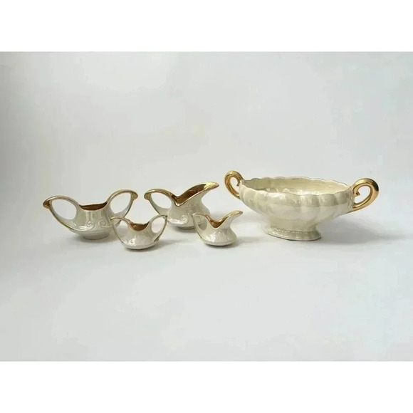 Iridescent 22k Gold Trimed Lustware Vintage Console Bowl 4 creamer sugar Bowls - Picture 3 of 10